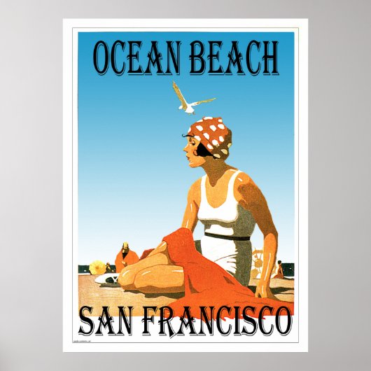 Ocean Beach San Francisco, California Retro Beach Poster (Voorkant)