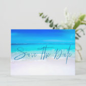 Ocean Beach Sand Destination Blue Modern Save The Date (Staand voorkant)