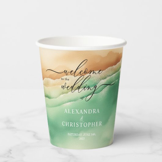 Ocean Beach Sand Signature Boho Nieuw Woods Party Papieren Bekers (Achterkant)