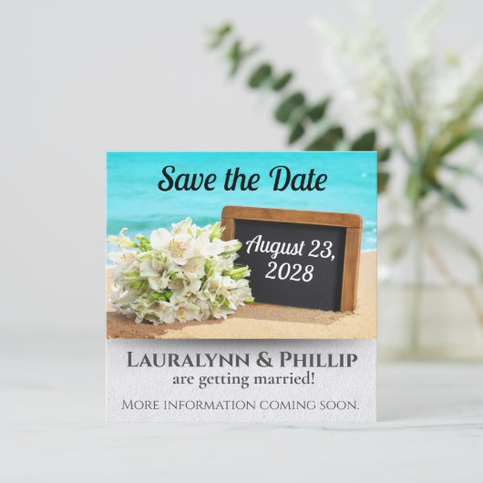Ocean Beach Save the Date Bruiloft Kaart (Staand voorkant)