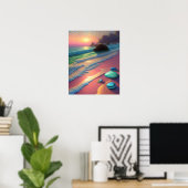 Ocean Beach Scene Seashells fantasy Art Poster (Thuiskantoor)