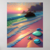 Ocean Beach Scene Seashells fantasy Art Poster (Voorkant)