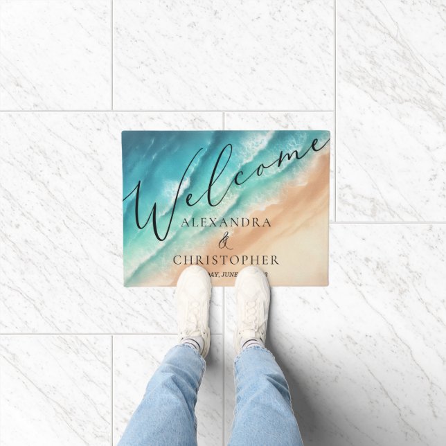 Ocean Beach Schattigee handtekening Zomer Welkom Deurmat (Binnen)