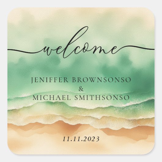 Ocean Beach Schattigee Signature Sun Sand Vierkante Sticker (Voorkant)