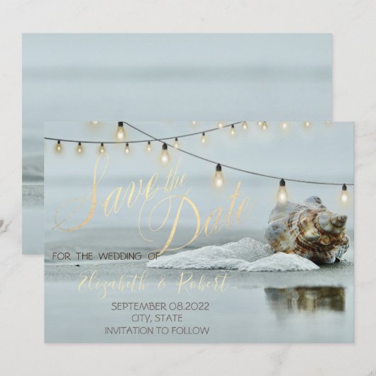 Ocean Beach Schelpen Slinger Licht  Bewaar De Datu Save The Date (Voorkant / Achterkant)