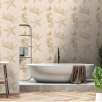 Ocean Beach Seahorse Starfish Crab & Shell Pattern