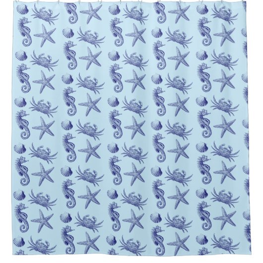 Ocean Beach Seahorse Starfish Crab & Shell Pattern Douchegordijn (Voorkant)