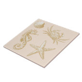 Ocean Beach Seahorse Starfish Crab & Shell Pattern Tegeltje (Zijkant)