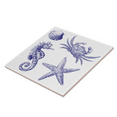 Ocean Beach Seahorse Starfish Crab & Shell Pattern Tegeltje (Zijkant)