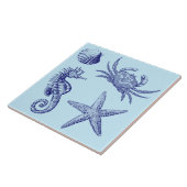 Ocean Beach Seahorse Starfish Crab & Shell Pattern Tegeltje (Zijkant)