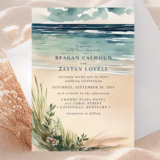 Ocean Beach Seascape Waterverf Wedding Invitation Kaart