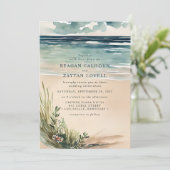 Ocean Beach Seascape Waterverf Wedding Invitation Kaart (Staand voorkant)