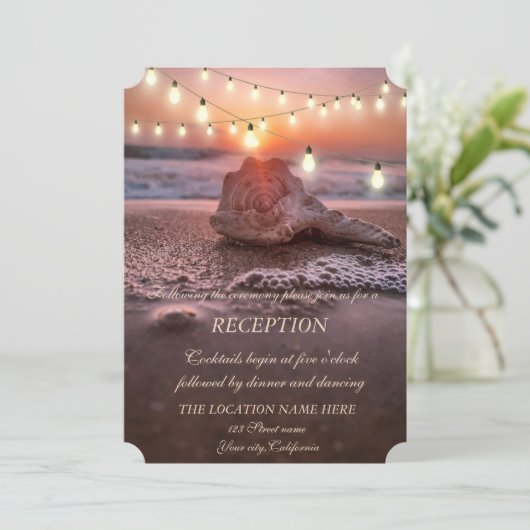 Ocean Beach, Seashell Lights Wedding Reception Kaart (Staand voorkant)
