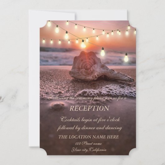 Ocean Beach, Seashell Lights Wedding Reception Kaart (Voorkant)