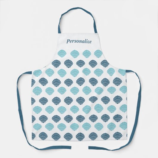 Ocean Beach Seashells Blauw Gepersonaliseerd Koken Schort (Voorkant)