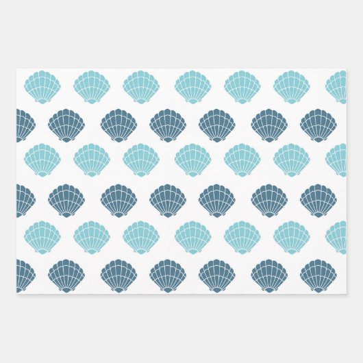 Ocean Beach Seashells Blue Pattern Thema Inpakpapier Vel (Voorkant)