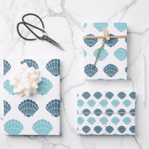 Ocean Beach Seashells Blue Pattern Thema Inpakpapier Vel