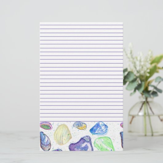 Ocean Beach Seashells Brief Schrijven Lined Briefpapier (Staand voorkant)