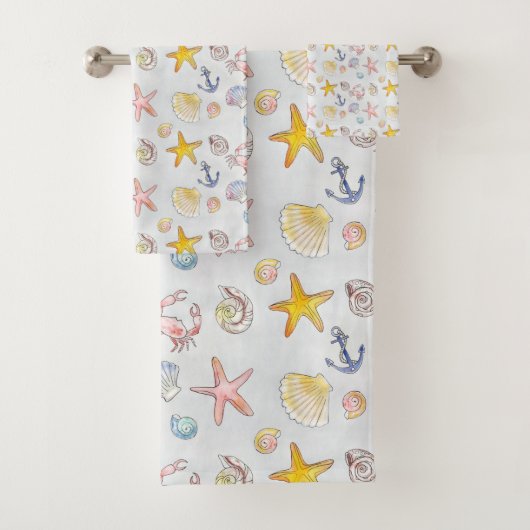 Ocean Beach Seashells Nautical Anchor Zee Life Bad Handdoek (Insitu)