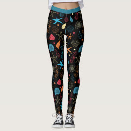 Ocean Beach Seashells Starfish Seahorse Yoga Leggings