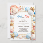 Ocean Beach Seashells Summer Gender Reveal Party Kaart (Voorkant)