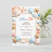Ocean Beach Seashells Summer Gender Reveal Party Kaart (Staand voorkant)