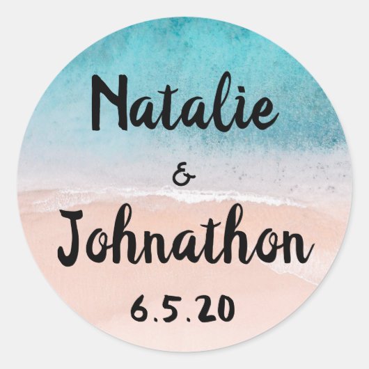 Ocean Beach Seaside Destination Wedding Ronde Sticker (Voorkant)