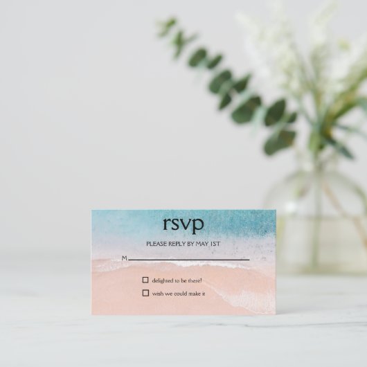 Ocean Beach Seaside Destination Wedding RSVP Informatiekaartje (Staand voorkant)