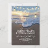 Ocean Beach Seaside String Lights Wedding Kaart (Voorkant)