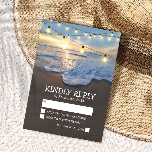 Ocean Beach Seaside String Lights Wedding RSVP