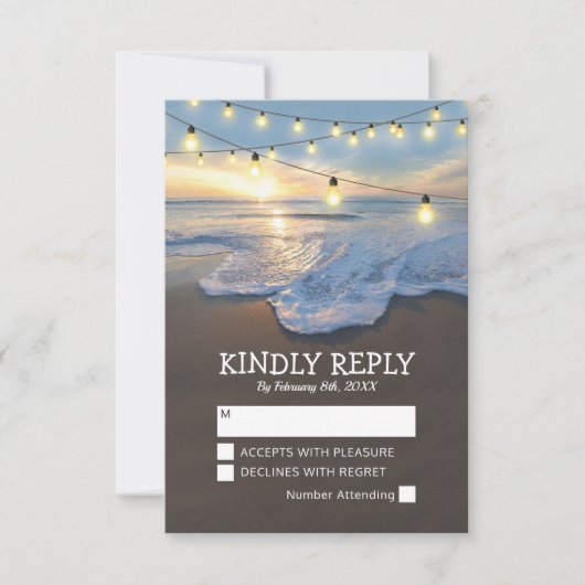 Ocean Beach Seaside String Lights Wedding RSVP (Voorkant)