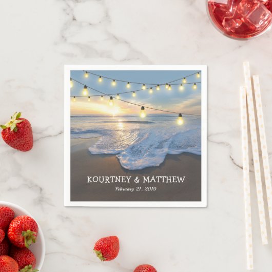 Ocean Beach Seaside String Lights Wedding Servet (Insitu)