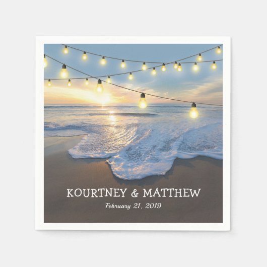 Ocean Beach Seaside String Lights Wedding Servet (Voorkant)