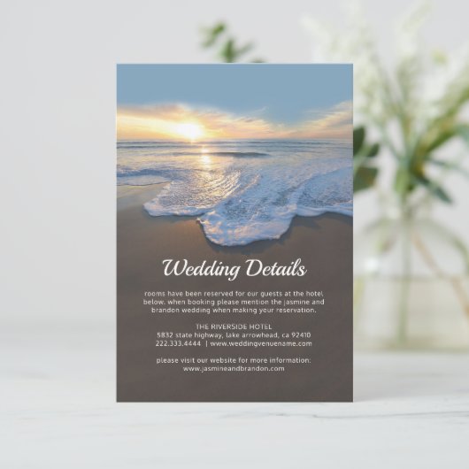 Ocean Beach Seaside Wedding Details Informatiekaartje (Staand voorkant)