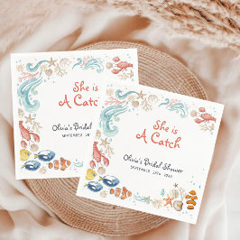 Ocean Beach She Is a Catch Bridal Shower Cocktail Servet