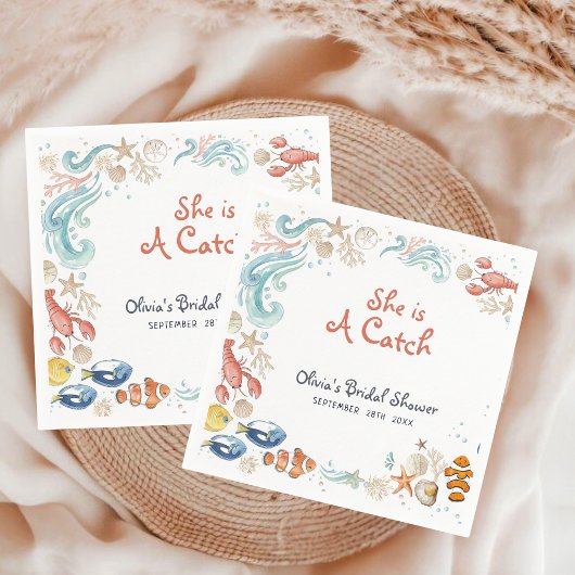 Ocean Beach She Is a Catch Bridal Shower Cocktail Servet