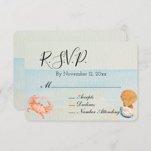 Ocean Beach Shells Wedding RSVP Informatiekaartje (Voorkant / Achterkant)