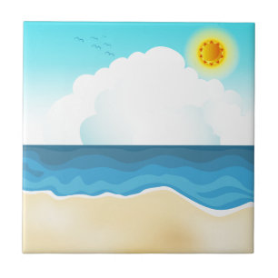 Ocean Beach Shore Cartoon Background Tegeltje