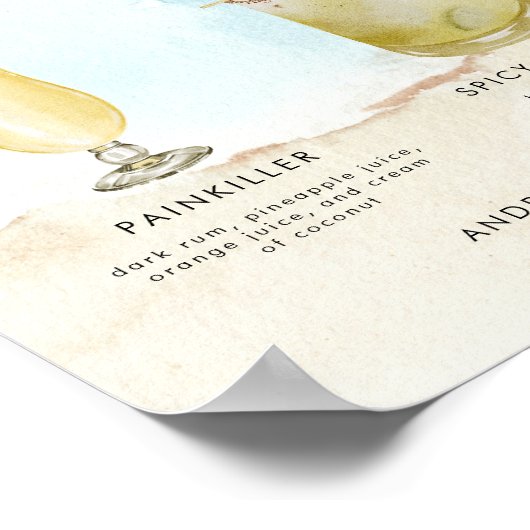 Ocean Beach Signature Drinken Bar Menu Trouwbord Poster (Hoek)