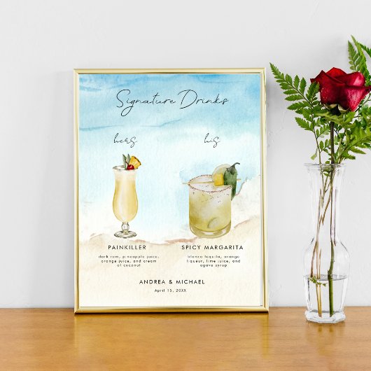Ocean Beach Signature Drinken Bar Menu Trouwbord Poster