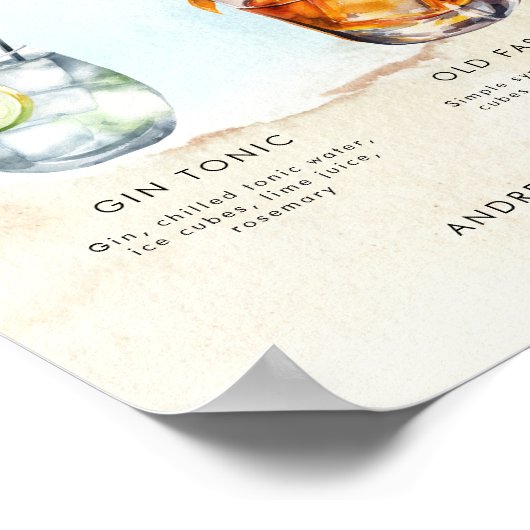 Ocean Beach Signature Drinken Bar Menu Trouwbord Poster (Hoek)