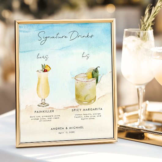 Ocean Beach Signature Drinks Bar Menu Huwelijksbor Poster