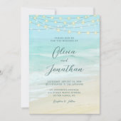 Ocean Beach String Lights Elegant Script Weddensch Kaart (Voorkant)