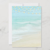 Ocean Beach String Lights Elegant Script Weddensch Kaart (Achterkant)