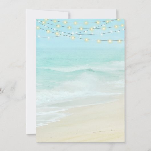 Ocean Beach String Lights Elegant Script Weddensch Kaart (Achterkant)