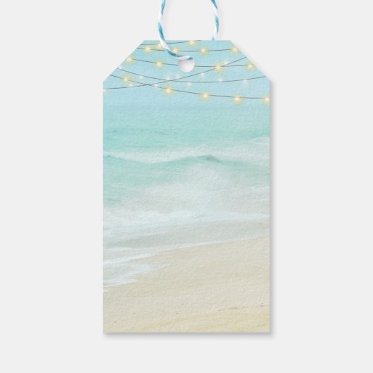 Ocean Beach String Lights Weddenschap Welkom Cadeaulabel (Achterkant)