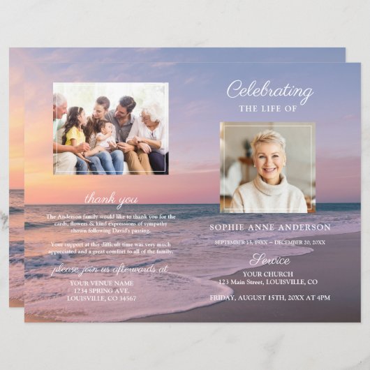 Ocean Beach Sunset Funeral Service Fotoprogramma (Voorkant / Achterkant)