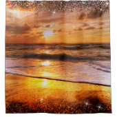 Ocean Beach Sunset Gold Sun Glitter Border Douchegordijn (Voorkant)