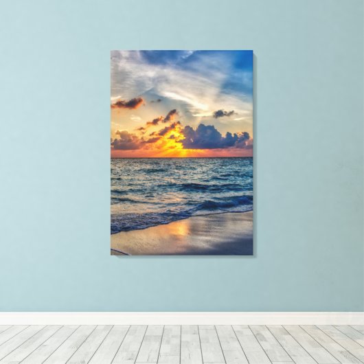 OCEAN BEACH SUNSET PRINT OP STRETCHTE CANVAS (Insitu (Houten vloer))