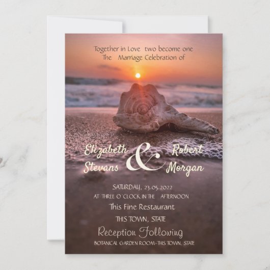 Ocean Beach Sunset Seashell Wedding Kaart (Voorkant)